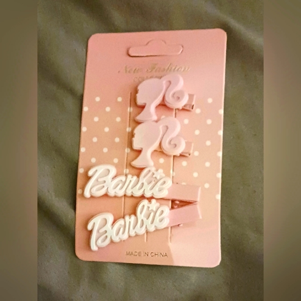 Baby pink Barbie hair clip set